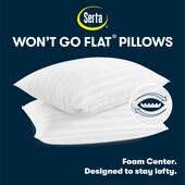 Serta Won't Go Flat 2 Pack Pillow, Standard/Queen, White