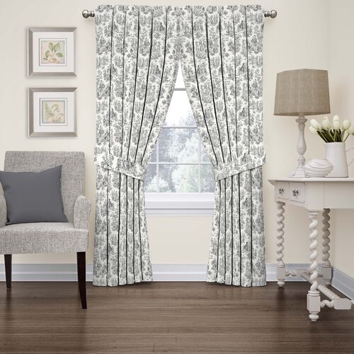 Waverly Charmed Life Toile Tie Back Curtain Panel, Onyx